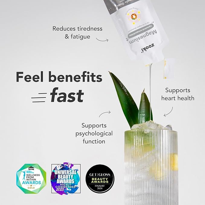 Zooki Liposomal Magnesium Glycinate 1500mg Liquid – 4X Higher Absorption – Great Taste Sugar Free Vegan – Alternative to High Strength Magnesium Tablets – Sleep Stress Muscle Cramps (30 Servings)