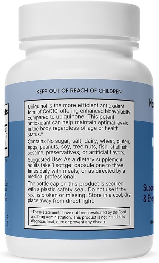 Natural Wellness Ubiquinol CoQ10 100mg – High Absorption CoQ10 Supplement for Heart Health Energy &amp Cellular Function – Antioxidant Ubiquinol Softgels – Non-GMO Gluten-Free 30 Count