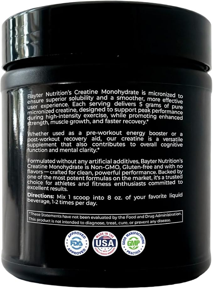 Micronized Creatine Monohydrate Powder - Supports Workout Performance/Recovery/Strength and Lean Muscle Gain Unflavored Non-GMO Gluten Free 5 g per Serving 60 Servings