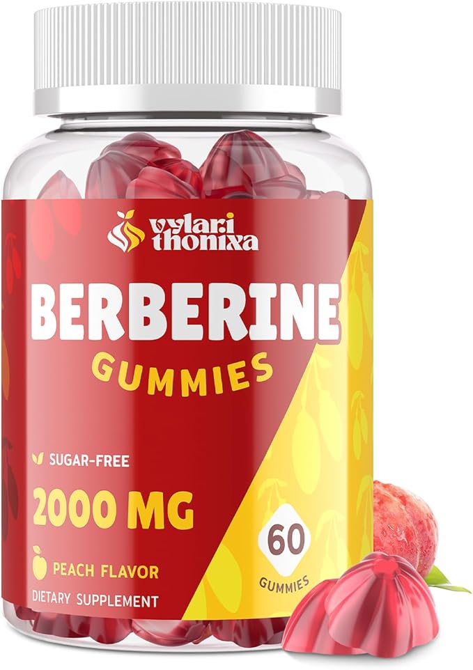 2000mg Berberine Supplement Gummies – High Potency Wellness Blend with Ceylon Cinnamon Turmeric Magnesium &amp Chromium Vegan Non-GMO Gluten-Free Peach Flavor 60 Gummies - 1 Pack