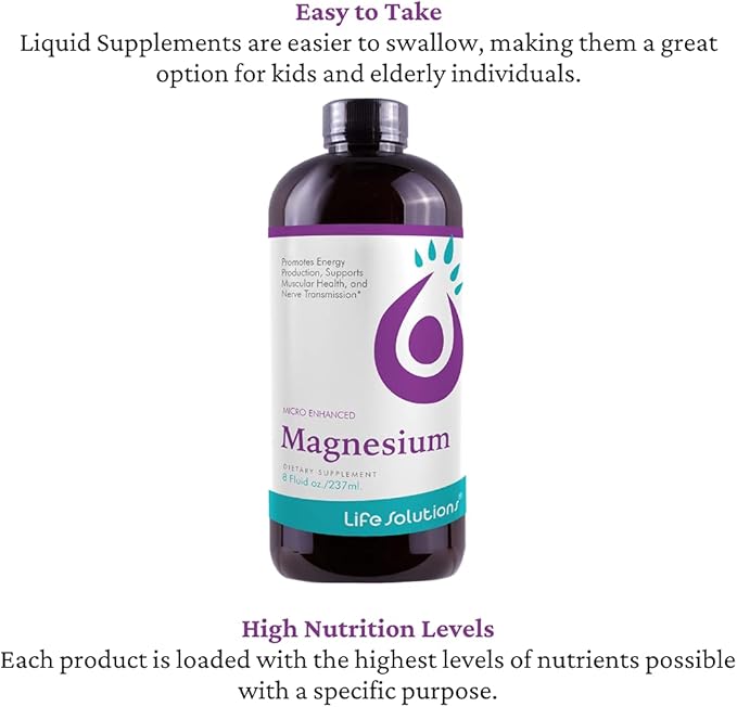 Life Solutions Liquid Magnesium - High Absorption Liquid Magnesium Citrate Supplement for Muscle Relaxation Sleep Support &amp Stress Relief 8 Floz - Easy to
