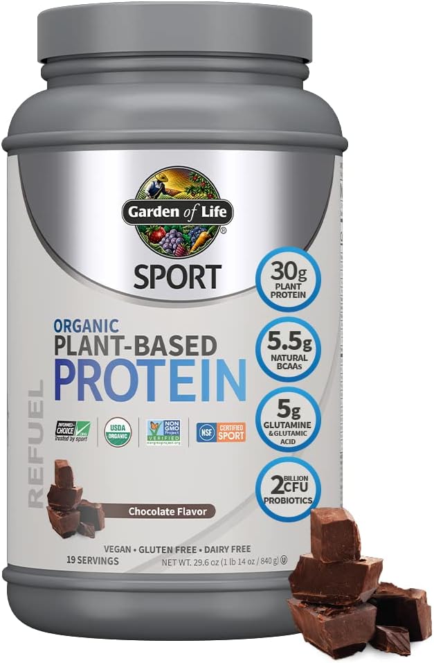 Garden of Life Organic Vegan Sport Protein Powder Chocolate - Probiotics &amp Raw Organic Meal Replacement Shakes