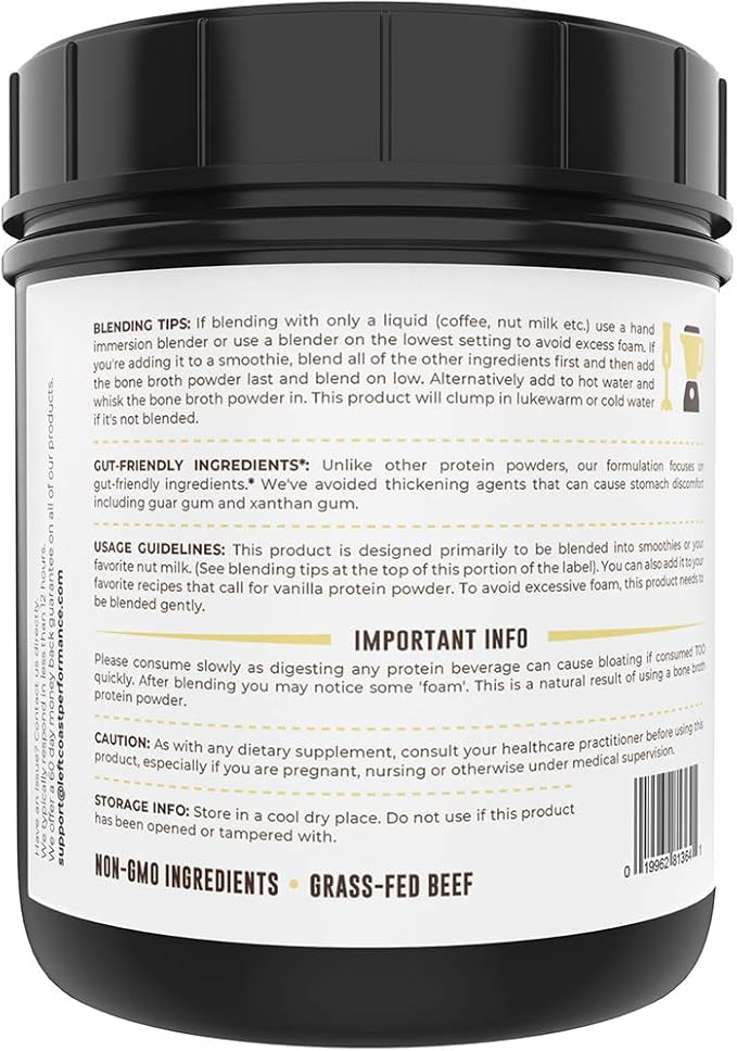 Left Coast Performance Vanilla Bone Broth and Multi Collagen Powder for Joint Hair Skin and Nails Support