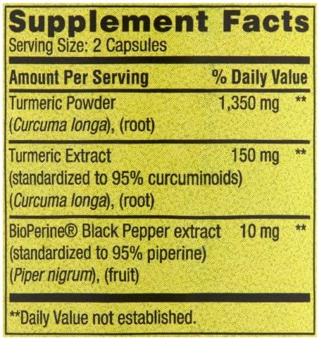 Spring Valley Turmeric Curcumin 1500mg- with Black Pepper Vegetarian Capsules 90ct +DRI Store Sticker.