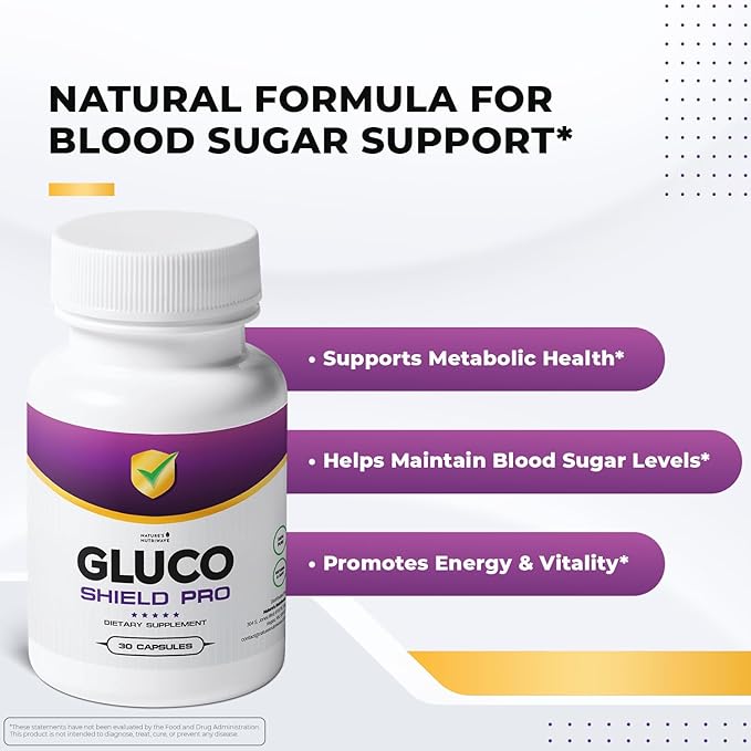 GlucoShield Pro - Natural Supplement with Vitamins B1 B2 B6 Magnesium Zinc &amp Calcium | Non-GMO Stimulant-Free Easy-to-Take | Made in the USA GMP-Certified | 30 Capsules 6 Month Supply