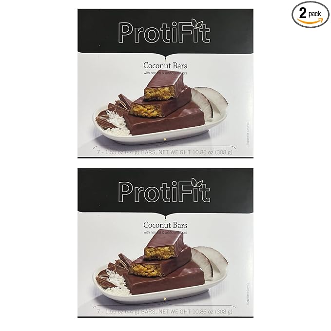 PROTIFIT - Low Calorie Coconut Crunch Protein Bar 2 Pack High Protein 15g Protein Low Carb Low Sugar Ideal Protein Compatible 7 Servings Per Box (2 Pack)