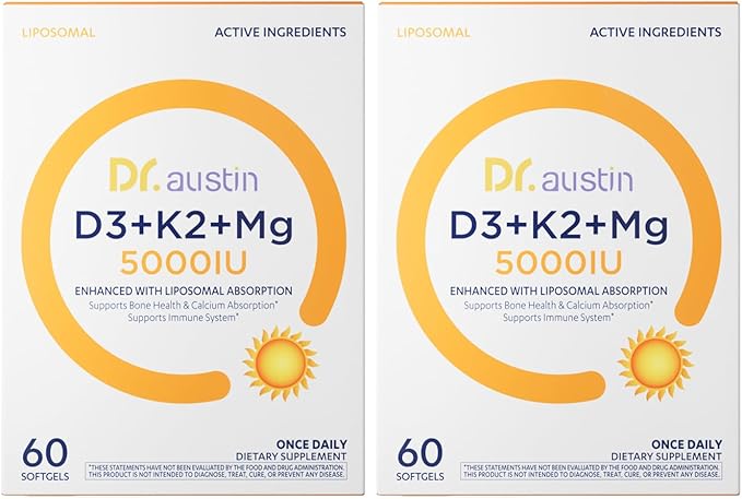 Dr. Austin Liposomal Vitamin D3 with K2 &amp Magnesium | Nano Targeted Delivery for High Absorption | Prenatal &amp Daily Immune Support | 120 Softgels (2)