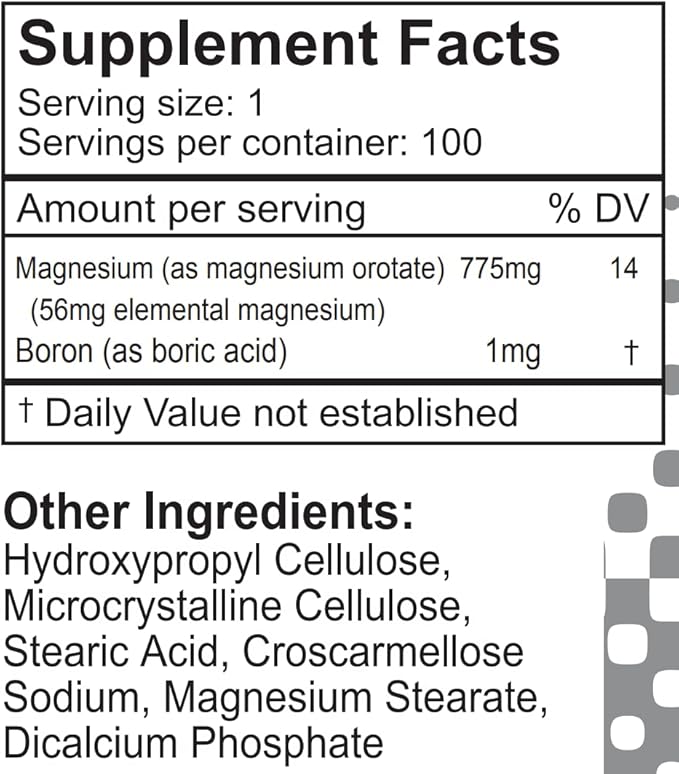 LifeLink's Magnesium Orotate | 775 mg x 100 Tablets | Brain Bone Cardiovascular Health | Gluten Free &amp Non-GMO | Made in The USA