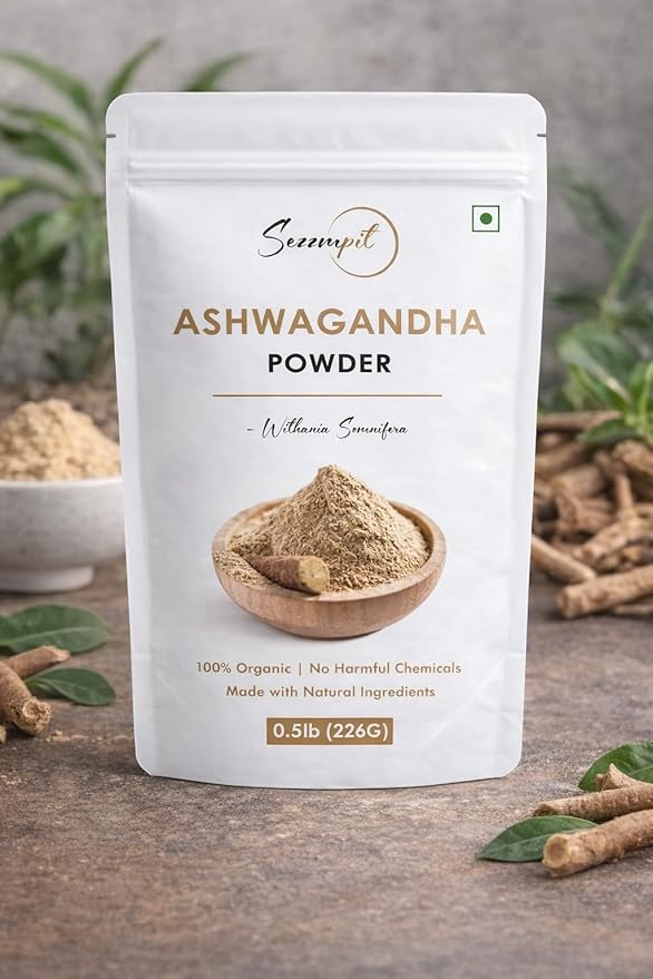 Natural Ashwagandha Powder - Ayurvedic Root Extract for Stress Relief Energy Boost Focus &amp Sleep Quality - Vegan Non-GMO Chemical-Free 226g