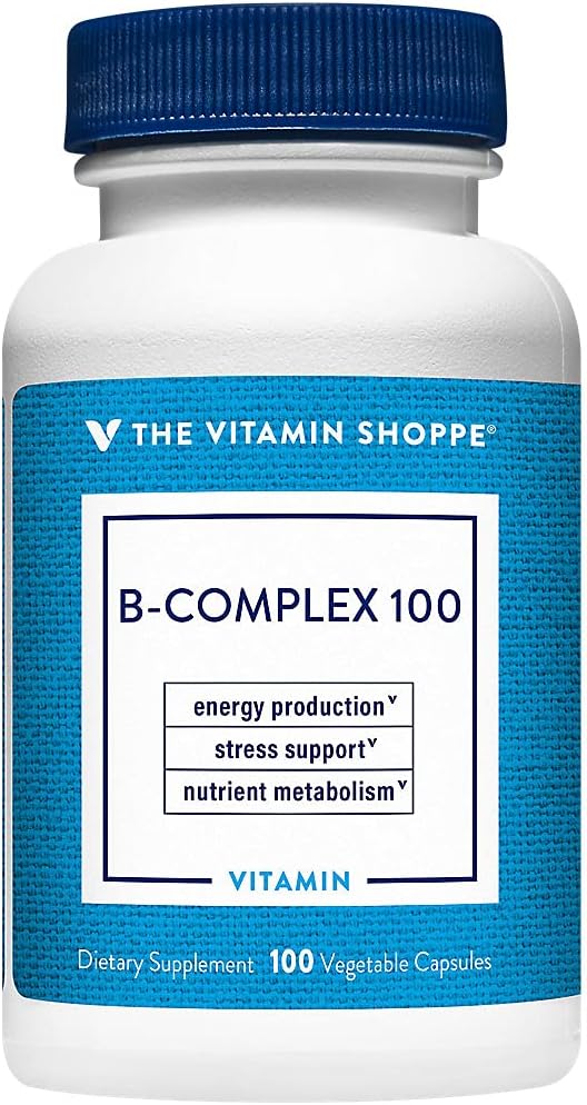 The Vitamin Shoppe Vitamin B-Complex Supplement High-Potency B Vitamins for Energy Production Stress Support &amp Nutrient Metabolism Gluten Free 100 Vegetable Capsules