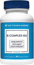 The Vitamin Shoppe Vitamin B-Complex Supplement High-Potency B Vitamins for Energy Production Stress Support &amp Nutrient Metabolism Gluten Free 100 Vegetable Capsules
