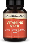 Dr. Mercola Vitamins ADK 30 Servings (30 Capsules) Dietary Supplement 5000 IU Vitamin A &amp Vitamin D3 180 mcg Vitamin K2 Supports Immune Health Non GMO