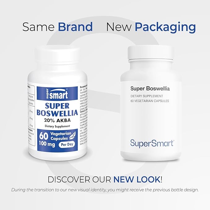 Supersmart - Super Boswellia Extract 100mg per Day (Patented &amp High Strength) - ApresFlex Boswellia Serrata Supplement - 20% AKBA | Non-GMO &amp Gluten Free - 60 Vegetarian Capsules