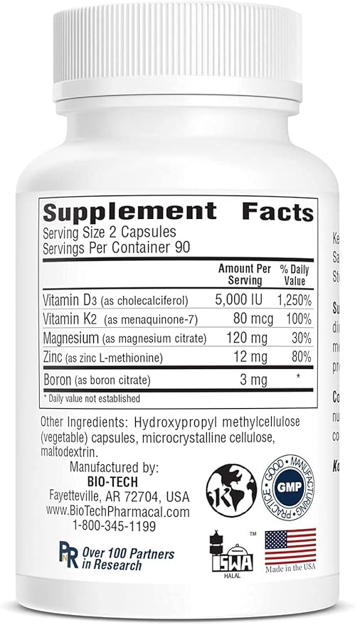Bio-Tech Pharmacal D3Plus 180 Vegetable Capsules – All-Natural Supplement – Supports Skeletal &amp Cardiovascular Health – No Dairy Fish Gluten Peanut Shellfish &amp Soy