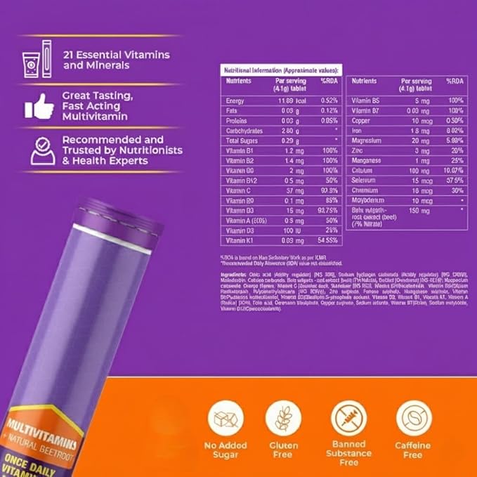 Daily Multivitamins (20-Day Pack Tasty Orange Flavor) 21 Fast-Acting Vitamins &amp Minerals with VIT C D and Iron for Immunity Energy &amp Heart Health | Suitable for Both Men &amp Women