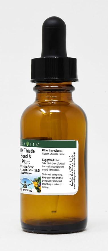 Milk Thistle Seed &amp Plant Glycerite Liquid Extract (1:5) - Chocolate Flavored (1 oz ZIN: 522740) - 3 Pack