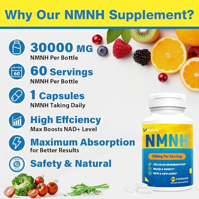NMNH Supplement (Dihydronicotinamide Mononucleotide)500mg Per Serving NMNH NAD Supplements for Women &amp Men NMNH to Boost NAD+ Levels As We Age for Anti Aging Cell Health* Brain*  Energy-180 C