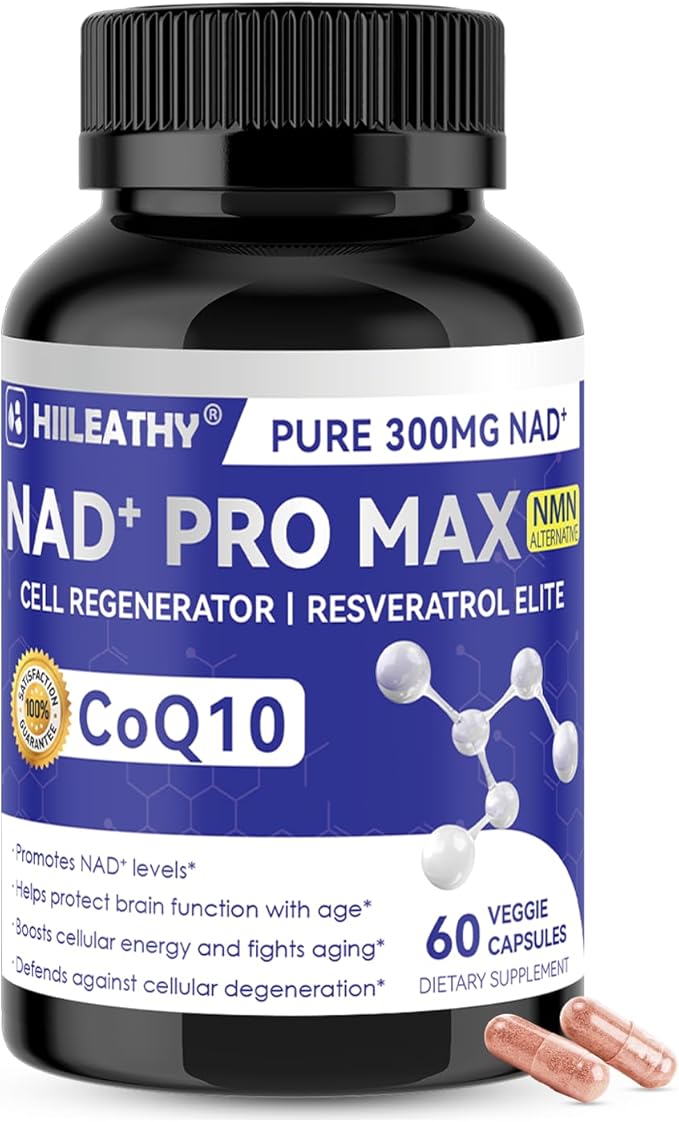 NAD+ Supplement for Men and Women with Resveratrol and CoQ10 Promotes Cell Regeneration and Anti-Aging American-Made NAD+ 60 Capsules