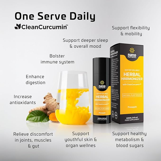 Herbal Harmonizer with CleanCurcumin(TM) - Multi Botanical Antioxidants Supplement - Water Soluble - Nano Curcumin - Holistic Wellness Defender - Healthy Drink Mix (4 fl.oz Pineapple)