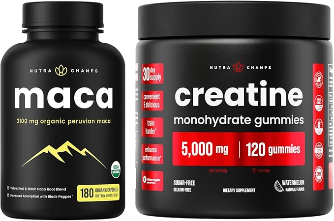 NutraChamps Complete Stamina &amp Muscle Recovery Bundle: Creatine Gummies &amp Maca Capsules Duo