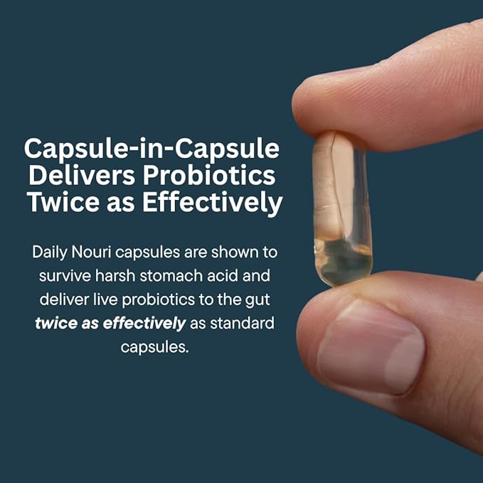Daily Nouri Probiotics for Men | Digestive &amp Immune Support | Gut &amp Colon Health | 5 Clinically Studied Strains + Selenium &amp Omega | 60-Day Supply