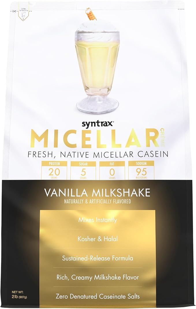 Syntrax Nutrition Micellar Creme Protein Powder Fresh Native Micellar Casein Vanilla Milkshake 2 lbs