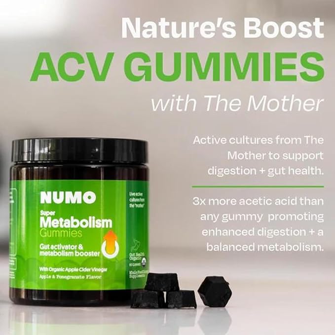 Numo Apple Cider Vinegar Gummies from The Mother ACV Gummies with Probiotics Folic Acid MCT Oil Vitamin B12 Pomegrante Supports Digestive Health Immune System Gut Health - 60 Count