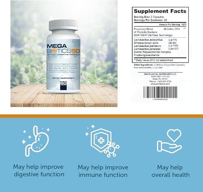 MegaBiotics50-40 Billion with 10 Probiotic Strains Dairy Soy and Gluten Free Strain Verified 60 Capsules