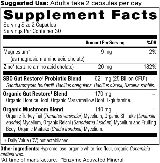 Ancient Nutrition Probiotics SBO Probiotics Gut Restore 60 Ct Promotes Gut Health Digestive and Immune Support Gluten Free Ancient Superfoods Blend 25 Billion CFUs* Per Serving