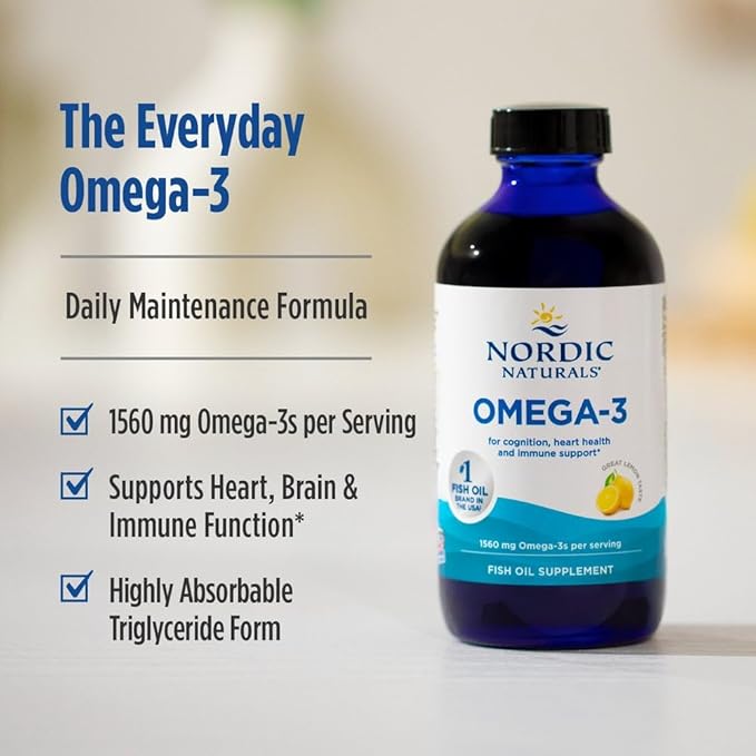 Nordic Naturals Omega-3 Lemon Flavor - 8 oz - 1560 mg Omega-3 - Fish Oil - EPA &amp DHA - Immune Support Brain &amp Heart Health Optimal Wellness - Non-GMO - 48 Servings