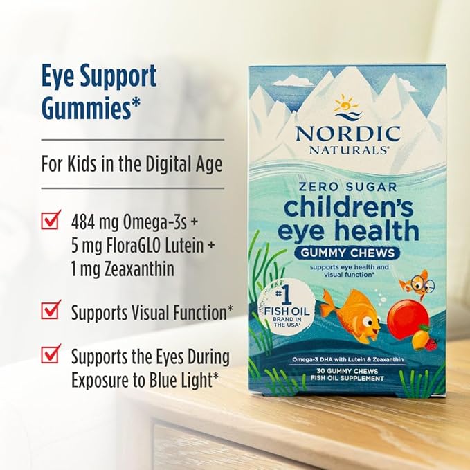 Nordic Naturals Children’s Eye Health Gummies Strawberry Lemonade - 30 Gummies for Kids - 484 mg Total Omega-3s DHA Lutein &amp Zeaxanthin - Brain Health Antioxidant Support Non-GMO - 30 Servings