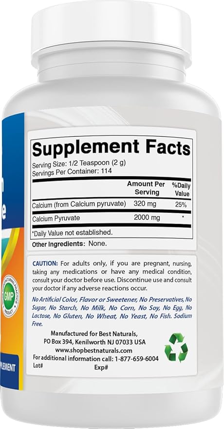 Best Naturals Calcium Pyruvate Powder 8 OZ (8 OZ (Pack of 3))