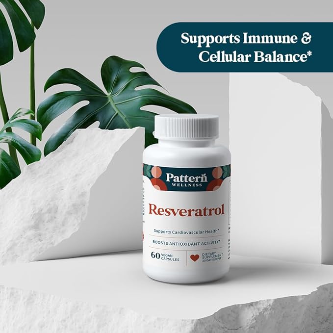 Pattern Wellness Resveratrol with Fisetin – Supports Cellular Heart &amp Immune System Health – Promotes Antioxidant Protection – Vegan Non-GMO Gluten-Free – 60 Capsules