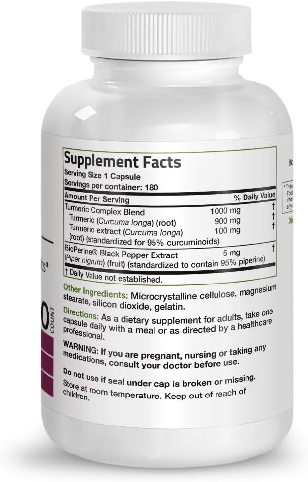 Bronson Turmeric Curcumin with BioPerine High Potency Joint Support + Milk Thistle 1000mg Silymarin Marianum &amp Dandelion Root