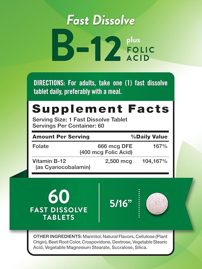 Nature's Truth Vitamin B-12 2500 McgPlus Folic Acid Natural Berry Flavor 60 Count (Pack of 3)