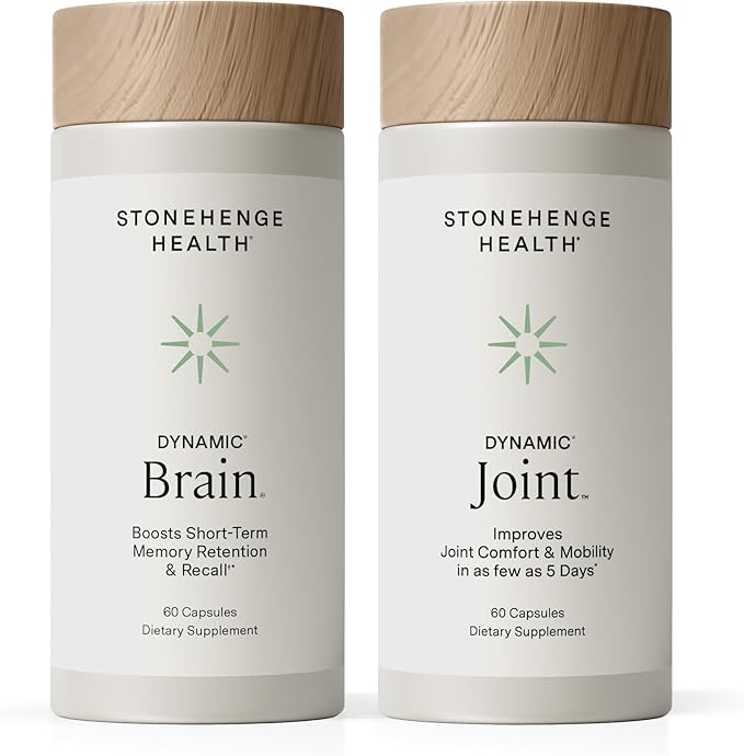 Stonehenge Health Dynamic Joint + Dynamic Brain Bundle Supplement Supports Comfort Mobility Flexibility + Memory Acquisition and Retention