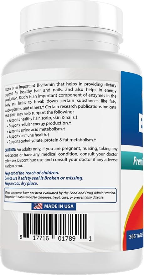 Best Naturals Biotin (Also Called Vitamin B7) 10000 mcg Tablets (365 Count (Pack of 3))