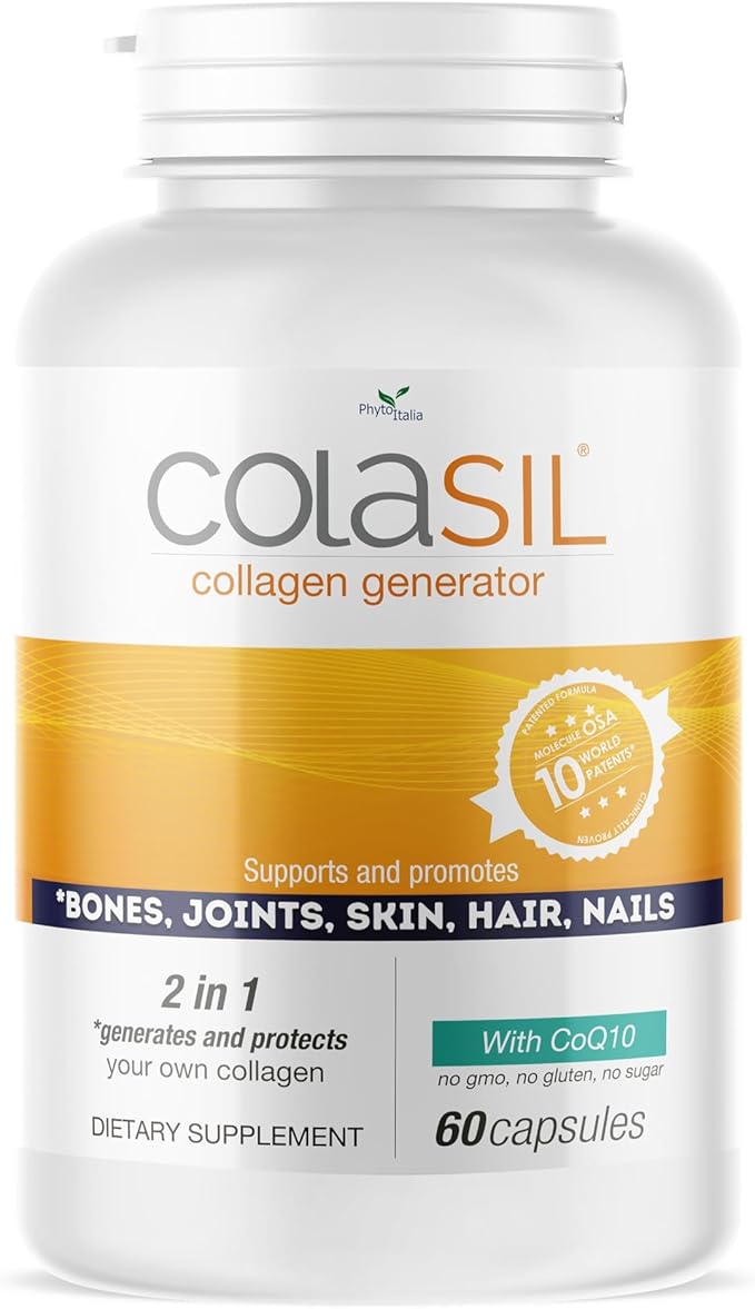Colasil Collagen Booster Capsules – Organic Silica (OSA) + Hydrolyzed Collagen Generator for Hair Skin Nails Bones &amp Joints – High Absorption Non-GMO Allergen-Free 60 Capsules (30-Day Supply