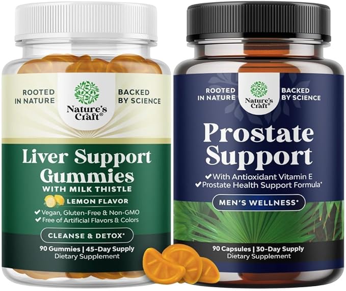 Bundle of Cleansing Herbal Liver Detox Gummies with Artichoke Extract Turmeric Curcumin &amp L-Carnitine and Prostate Supplement for Men - Pygeum &amp Saw Palmetto Extract with Beta Sitosterol &amp