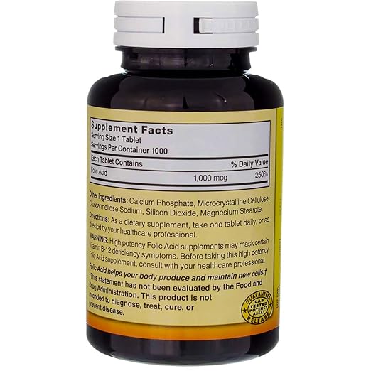 Nature's Blend Folic Acid 1000 mcg - 1000 Tablets Pack of 3