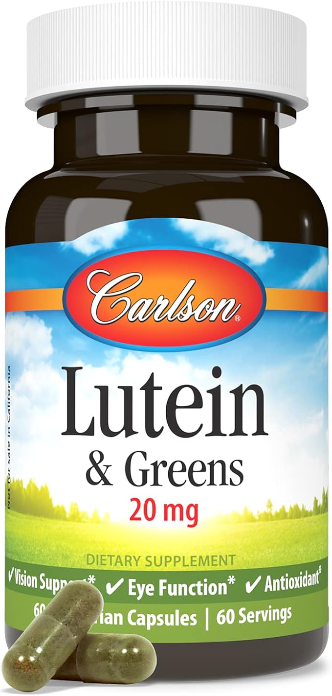 Carlson - Lutein &amp Greens 20 mg Vision Support &amp Eye Function Antioxidant 60 Vegetarian Capsules