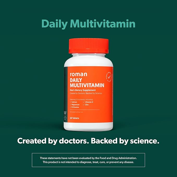 ROMAN Men's Daily Health &amp Skincare Bundle | Multivitamin with 23 Key Nutrients for Energy Brain &amp Heart Support (60 Tablets) + Enriching Cream for 24-Hour Hydration &amp Smoother Skin (25mL