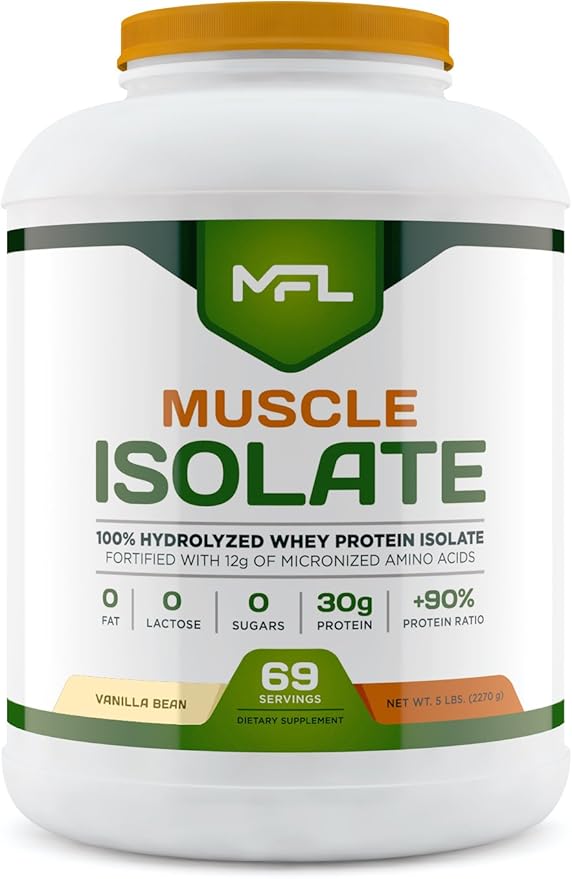 MFL 100% Isolate Protein l 30g of Protein l 12g Amino Acids l Keto Friendly l Low Carbs l 5 lbs. (Vanilla Bean)