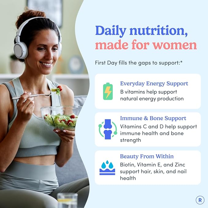 FIRST DAY Multivitamin for Women - Daily Womens Multivitamin Gummies - Vitamin A C D E B12 Magnesium Zinc Biotin – Vegan Gluten Free Womens Vitamins - Hair Growth Skin Energy – 30 Day Supply