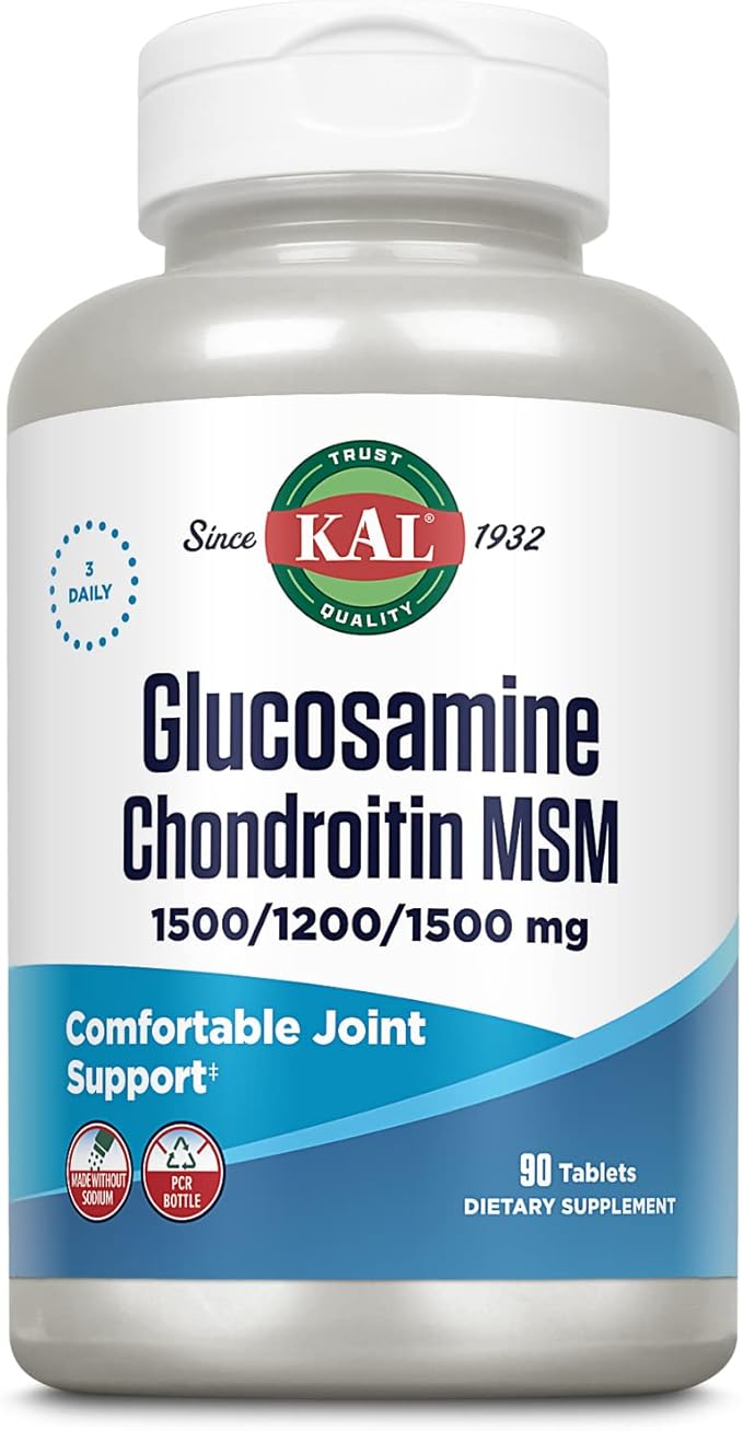 KAL Glucosamine Chondroitin MSM Joint Support Supplement for Women and Men 1500mg Glucosamine Sulfate 1200mg Chondroitin 1500mg MSM Rapid Disintegration 60-Day Guarantee 30 Servings 90 Tablets