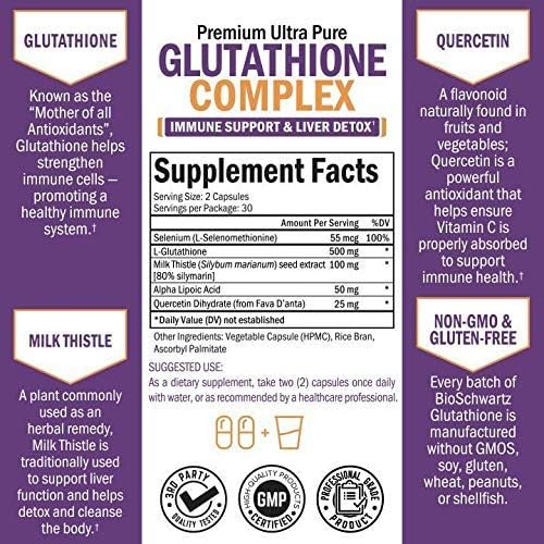 Glutathione Complex with Milk Thistle Extract Vitamin C &amp Quercetin + Sambucus Elderberry Capsules with Zinc &amp Vitamin C - Natural Antioxidant Formulas - Promotes Liver &amp Immune Support