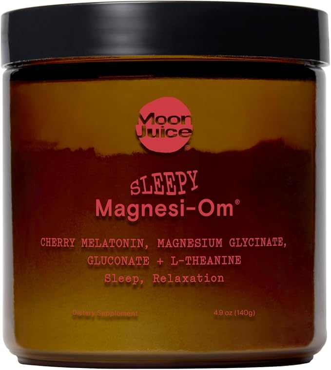 Moon Juice Sleepy Magnesi-Om - Magnesium Sleep Supplement Powder with L-Theanine &amp Plant-Based Low Dose Melatonin Sugar-Free Bedtime Drink Mix for Deep Sleep w/o Grogginess Cherry 35 Servings