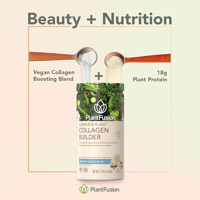 PlantFusion Vegan Collagen Powder - Plant Based Collagen Protein Powder For Muscle &amp Joints Hair Skin &amp Nails - Keto Gluten Free Soy Free Non-Dairy No Sugar Non-GMO - Chocolate 11.43 oz