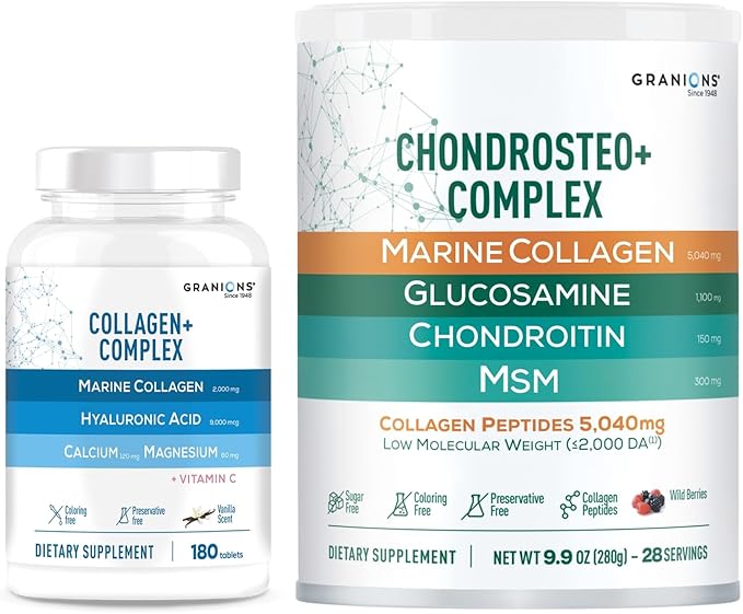 Granions Glucosamine Chondroitin MSM Powder and Collagen Complex Calcium Magnesium - Joint Support Bundle
