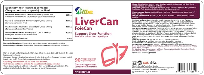 LiverCan Capsules 220mg Milk Thistle (80% Sillymarin) 10mg L-glutathione 120mg Wu Wei Zi Extract and 120mg Dedelion Extract 4 Packs of 90 Servings Liver Supplement Serving Size:1 Capsule